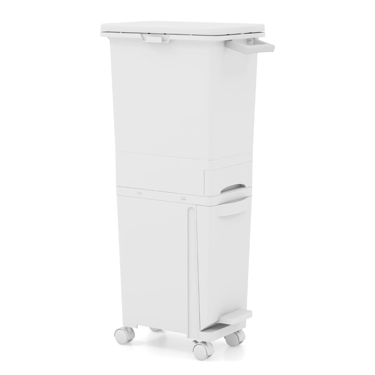 CostwayPoubelle avec Bac Inférieur Inclinable Tiroir Central 2 Compartiments Supérieurs Étiquettes de Tri Poubelle à Pédale en Plastique